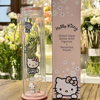 (($ยอดนิยม $) ขวดน้ําแก้วสองชั้น ลาย Hello Kitty ความจุขนาดใหญ่ 350 มล.