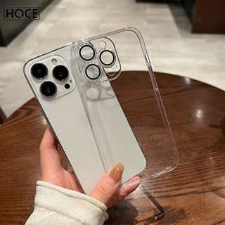 Hoce เคสโทรศัพท์มือถือ PC แข็ง แบบใส กันกระแทก พร้อมฟิล์มเลนส์ สําหรับ iPhone 14 13 12 11 Pro Max 14 Plus