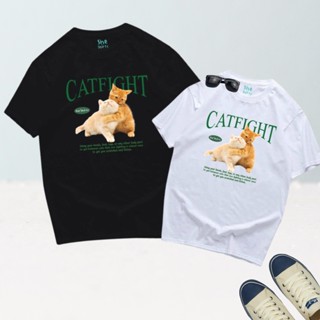 เสื้อลายแมว CATFIGHT  ทรงoversize ผ้านิ่ม ไม่ร้อน #C010