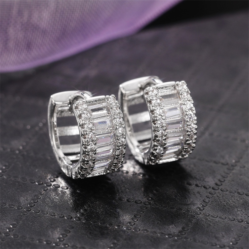 925 เงิน Dainty Cubic Zirconia Hoop ต่างหูผู้หญิงสีเงิน/สีทองแฟชั่นอเนกประสงค์หญิงต่างหูเจาะเครื่องประดับ