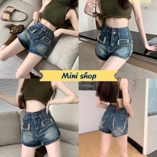 Mini shop🌸พร้อมส่ง🌸 (9007) กางเกงยันส์ขาสั้นเอวสูง ดีเทล2กระดุม วินเทจเท่ๆ  -NZ