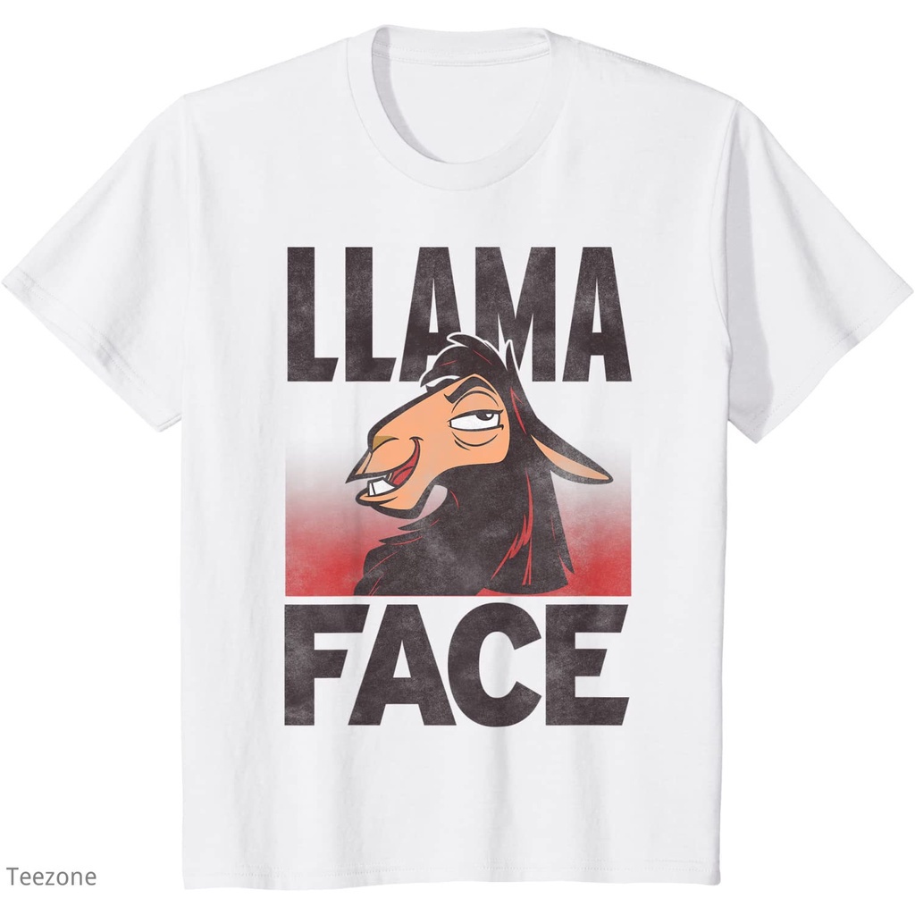QCแขนสั้นcrew neckเสื้อยืดคอกลม แขนสั้น ผ้าฝ้าย พิมพ์ลาย Emperor's Groove Kuzco Llama Face แฟชั่นฤดู