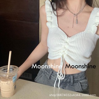 Moon  พร้อมส่ง เสื้อกล้ามไหมพรม ดีเทลแขนระบายหยัก รูดกลางสุดเซ็กซี่ 2023 NEW สบาย พิเศษ Chic Unique A22K02P 36Z230909