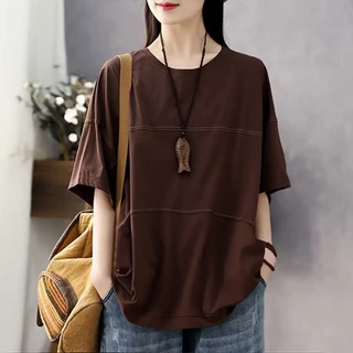 เสื้อยืดแขนสั้นลําลอง ทรงหลวม เข้ารูป แฟชั่นฤดูร้อน สไตล์เรโทร สําหรับผู้หญิง