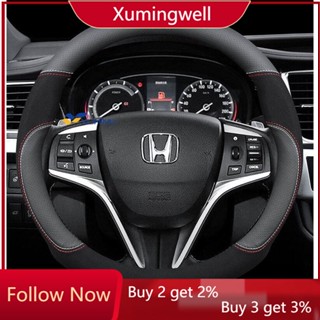 Xuming ปลอกหนังหุ้มพวงมาลัยรถยนต์ สีดํา สําหรับ Honda Accord City Civic CRV HRV