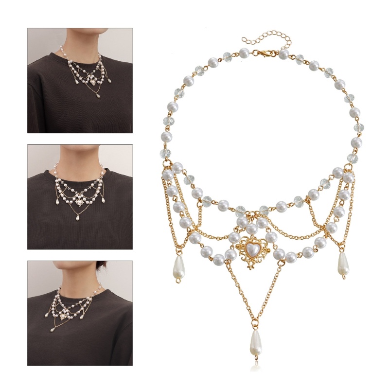 VEIN สร้อยคอพู่หัวใจ Vintage Layered สร้อยคอ Punk Choker Clavicle Chain