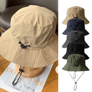 หมวกถังพับได้ Summer Beach  พร้อมสายรัดคาง Sun Cap ผู้ชายผู้หญิงปีกกว้าง หมวกปีนเขา   หมวกกันแดด