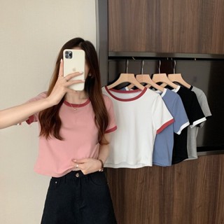 NZN เสื้อยืด คอกลม แขนสั้น สีตัดกัน สไตล์เกาหลี เหมาะกับฤดูร้อน สําหรับผู้หญิง