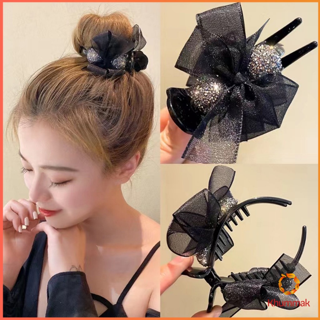 Khummak กิ๊ฟหนีบผม ประดับโบว์ และพลอยเทียม กิ๊บติดผมสตรีสไตล์เกาหลี Hair Clips