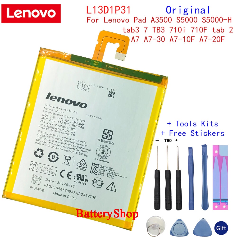 แบตเตอรี่ Lenovo Pad A3500 S5000 S5000-H TAB 2 A7 A7-30  710i 710F Battery L13D1P31 3550mAh ประกัน3 