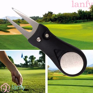 LANFY Golf Accessories Groove Cleaner Pop-up Button Switchblade Pitch Golf Divot Repair Tool 1 Pcs Stainless Steel Putting Green Foldable Golf Marker Drop Ship Golf Pitchfork/Multicolor