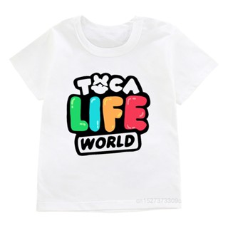 เสื้อยืด พิมพ์ลายกราฟฟิคเกม Toca Boca and Gacha Life World สีขาว แฟชั่นฤดูร้อน สําหรับเด็กผู้ชาย และเด็กผู้หญิง