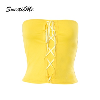 Sweeticme ใหม่ เสื้อท็อปลําลอง เปิดหลัง เซ็กซี่ สีพื้น ทรงสลิมฟิต แฟชั่นสําหรับสตรี 2023