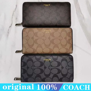 Coach f74597 กระเป๋าสตางค์ผู้ชาย/กระเป๋าใส่บัตรพิมพ์ลายหนังคลาสสิก/กระเป๋าใส่เหรียญแบบยาวมีซิป