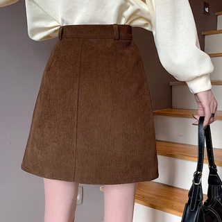 พร้อมส่ง กระโปรงสั้น ทรงเอ ผ้าลูกฟูก มีซับใน แฟชั่นสไตล์ มินิมอล