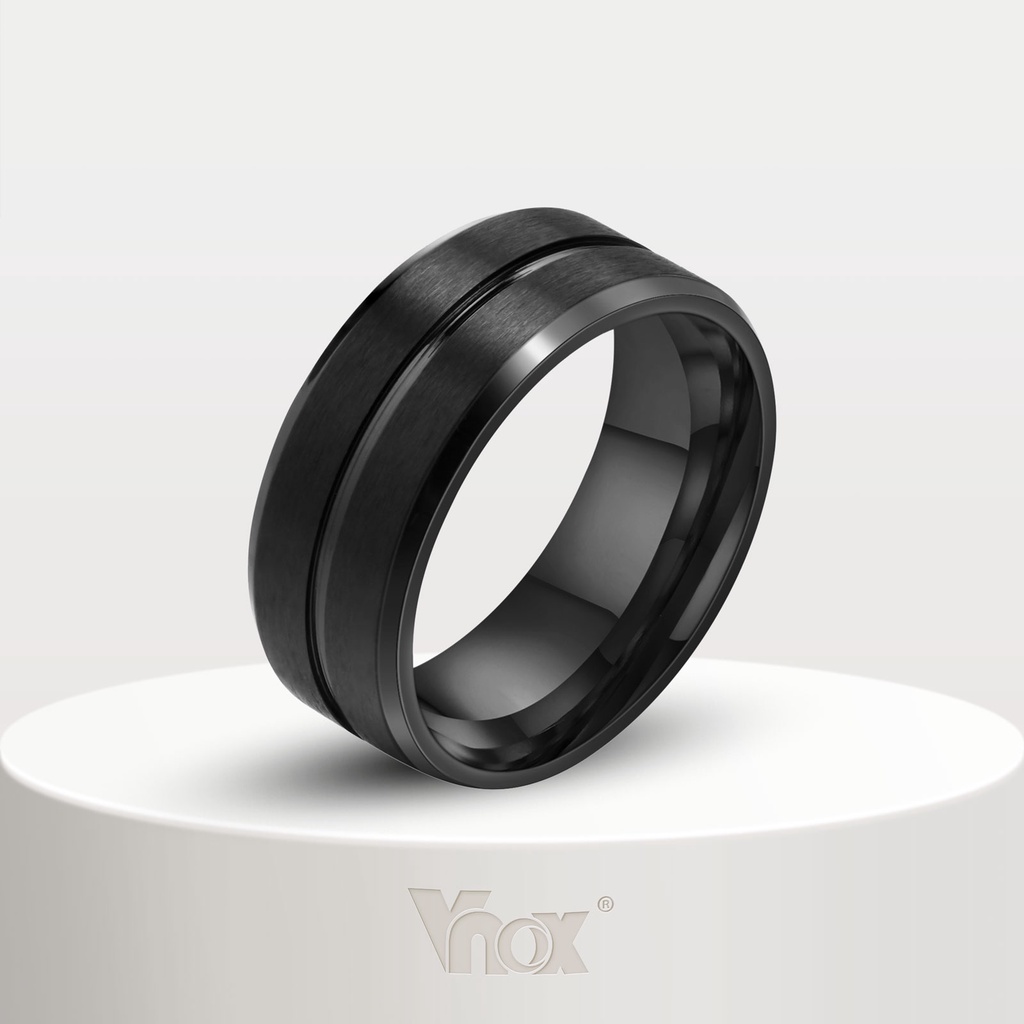 Vnox แหวนสเตนเลส สีดํา 8 มม. เครื่องประดับ สําหรับผู้ชาย
