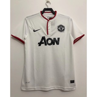 เสื้อกีฬาแขนสั้น ลายทีมชาติฟุตบอล Manchester United 2013 2014 ชุดเยือน สีขาว สไตล์เรโทร แห้งเร็ว สําหรับผู้ชาย ไซซ์ S-XXL