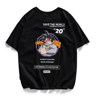 【ใหม่】Goku Print Dragon Ball T Shirt For Men And Women Oversized shirt Unisex Korean Tshirt Casual Graphic Tees/Black Wh