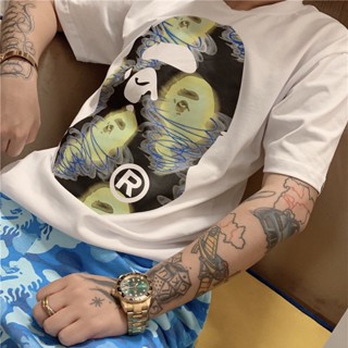 Bape เสื้อยืดแขนสั้นลําลอง คอกลม ผ้าฝ้าย พิมพ์ลาย ทรงหลวม สําหรับผู้ชาย