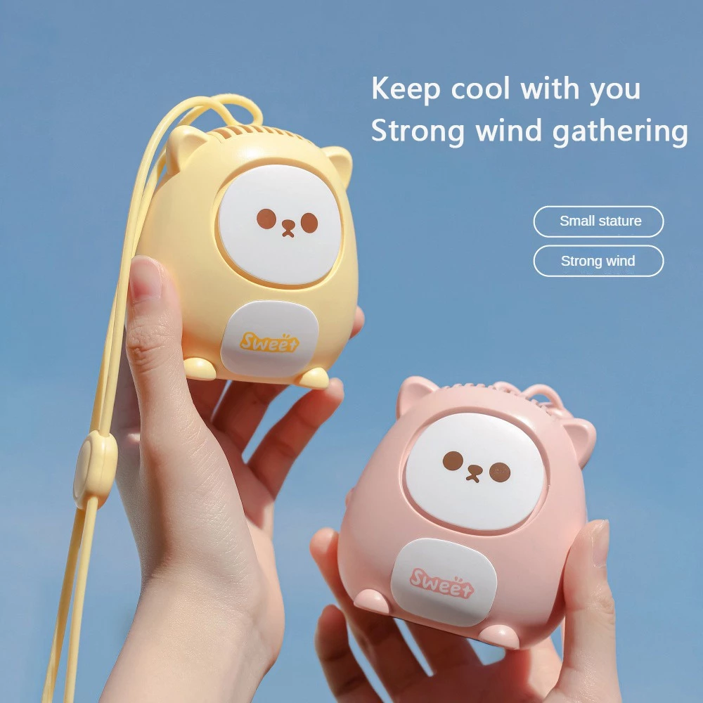 พร้อมส่ง!!พัดลมUSB ขนาดเล็ก แบบพกพา พร้อมเชือกคล้องคอ แบบชาร์จไฟได้ 360 °พัดลมระบายความร้อน หมุนได้ ลายการ์ตูนน่ารักๆ