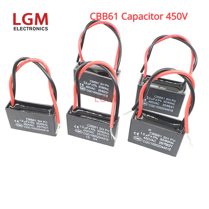CBB61 450V พัดลมเริ่มต้นตัวเก็บประจุ 0.8UF 1UF 1.2UF 1.5UF 1.8UF 2UF 2.2UF 2.5UF 2.7UF 3UF 3.5UF 4UF