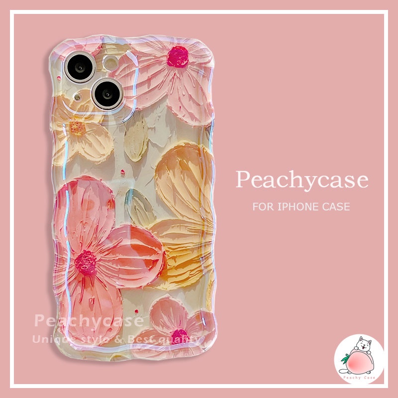 เคสโทรศัพท์มือถือ TPU นิ่ม กันกระแทก ลายภาพวาดสีน้ํามัน รูปดอกไม้ สีชมพู สําหรับ iPhone 14 Plus 13 12 Pro Max 11
