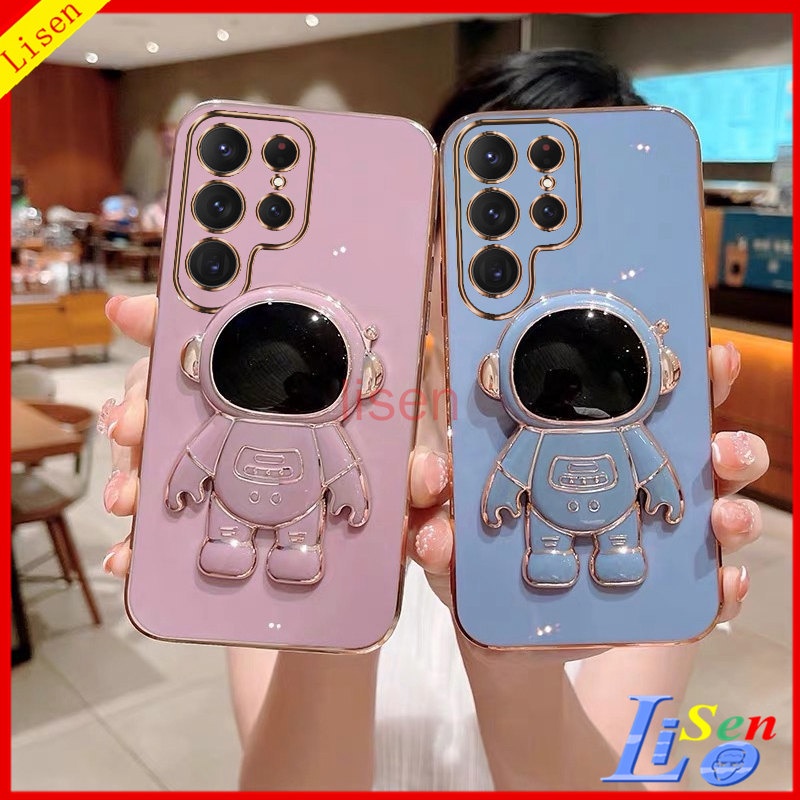 เคส S24 Ultra S23 Ultra S21 FE S21 Ultra เคส S22 Ultra เคสโทรศัพท์มือถือ ลายนักบินอวกาศ พร้อมขาตั้ง 