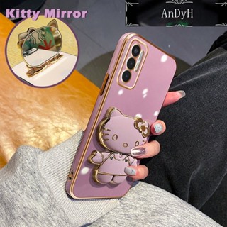 Andyh เคสโทรศัพท์มือถือแบบกระจก พับได้ ลายการ์ตูนเฮลโลคิตตี้ พร้อมขาตั้ง สําหรับ Tecno Pova 3 Pova Neo Pova Neo2 Pova 4 Pro