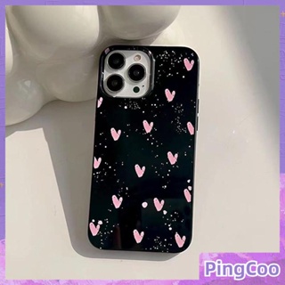 สำหรับ iPhone 11 เคสไอโฟนเคสแคนดี้เคสสีดำเคลือบเงา TPU เคสกันกระแทกป้องกันกล้องน่ารักหัวใจสีชมพูใช้ได้กับ iPhone 14 13 Pro max 12 Pro Max 11 xr xs max 7 8Plus