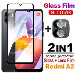 2IN1 Full Cover Tempered Glass For Redmi A1 A2 + A1 A2 Plus A1+ A2+ RedmiA2+ A2Plus 5G 4G Phone Front Lens Camera Film Full Curved Screen HD Clear Protector Cover Glass Case Film