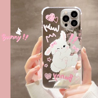 เคสโทรศัพท์มือถือ TPU กันกระแทก ลายการ์ตูนกระต่ายน่ารัก พร้อมกระจก สําหรับ Iphone 11 12 13 14 Pro Max 7Plus 8Plus XR XS