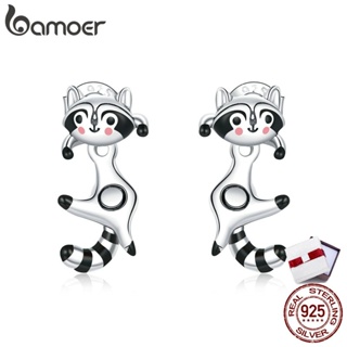 bamoer 925 Sterling Silver Little Raccoon Ear Earrings for Women Enamel process Fine Hypoallergenic Weddings jewelry SCE990