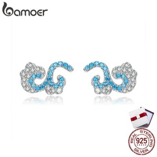 BAMOER Stud Earrings for Girls 925 Sterling Silver Summer Ocean Waves BSE121