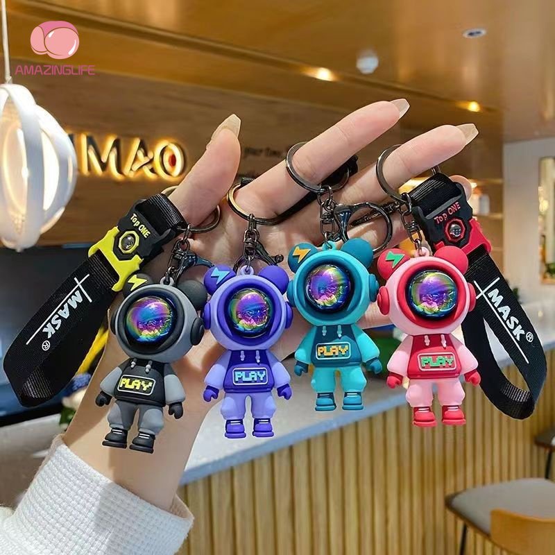พวงกุญแจ จี้ตุ๊กตาการ์ตูนหมีนักบินอวกาศ สายฟ้า แบบสร้างสรรค์ DIY สําหรับห้อยกระเป๋า รถยนต์