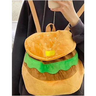 กระเป๋าเป้สะพายหลัง ขนาดเล็ก จุของได้เยอะ ลายการ์ตูนเบอร์เกอร์น่ารัก สําหรับผู้หญิง
