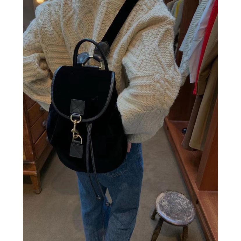 [SR-STUDIO] The barnnet Real Velvet Bag กระเป๋าเป้สะพายหลัง สไตล์ใหม่ สําหรับผู้หญิง 2023