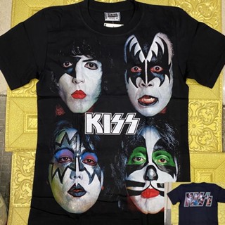 เสื้อยืดแขนสั้น พิมพ์ลายวงร็อค Kiss สีดํา