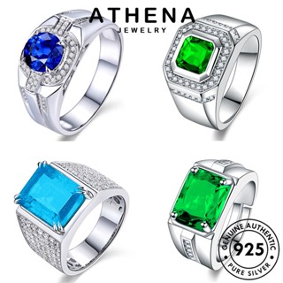 ATHENA JEWELRY ผู้ชาย เกาหลี เรียบง่าย เครื่องประดับ เครื่องประดับ แฟชั่น ต้นฉบับ แหวน ไพลินมรกต 925 แท้ Silver เงิน M087