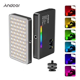 Andoer Y140 ไฟวิดีโอ LED RGB หรี่แสงได้ CRI95+ 2500K-9000K 26 เอฟเฟค พร้อมอะแดปเตอร์หน้าจอ LCD