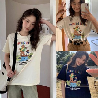 Shein 🔥เสื้อผู้หญิง เสื้อยืดคอกลม oversize ลายหมีสไตล์เกาหลีสําหรับผู้หญิง แฟชั่น น่ารัก xxl 2420