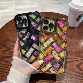 Hoce เคสโทรศัพท์มือถือนิ่ม กันกระแทก ลายตาราง 3D แต่งกลิตเตอร์ ไล่โทนสี หรูหรา สําหรับ Iphone 15 14 13 12 11 Pro Max