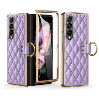 เคสโทรศัพท์มือถือหนังแกะ แบบฝาพับ พร้อมแหวนขาตั้ง หรูหรา สําหรับ Samsung Galaxy Z Fold 4 Z Fold 3 5G