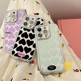 For เคสไอโฟน 14 Pro Max [Mirror Heart Plating] เคส Phone Case For iPhone 14 Pro Max Plus 13 12 11 For เคสไอโฟน11 Ins Korean Style Retro Classic Couple Shockproof Protective TPU Cover Shell