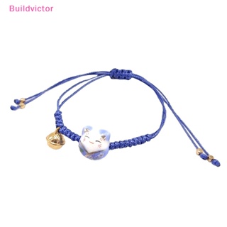 Buildvictor สร้อยข้อมือเชือกถักเซรามิค จี้รูปแมวนําโชค แฮนด์เมด สีแดง ปรับได้ เครื่องประดับแฟชั่น