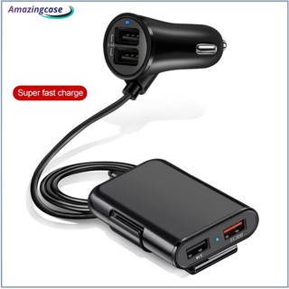 Amaz อะแดปเตอร์ชาร์จเร็ว 40w 8a Qc3.0 1 เป็น 4 Usb 4 พอร์ต พร้อมสายเคเบิล สําหรับรถยนต์