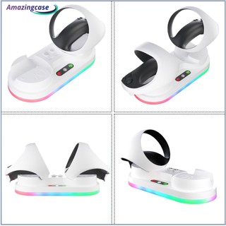 Amaz แท่นชาร์จคอนโทรลเลอร์ พร้อมไฟ RGB สําหรับ Ps Vr2