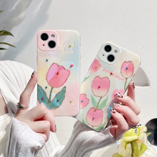 เคสโทรศัพท์มือถือแบบนิ่ม TPU กันกระแทก ลายดอกทิวลิป สีชมพู สําหรับ IPhone 14 13 12 11 Pro MAX 14 Plus X XR XS MAX 7 8 Plus