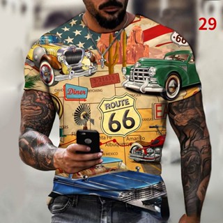 เสื้อยืดลําลอง แขนสั้น พิมพ์ลาย Route 66 3D สําหรับผู้ชาย 2023