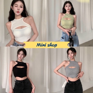 Mini shop🌸พร้อมส่ง🌸(FY9999) เสื้อกล้ามครอป ไหมพรม มีฟองน้ำ ทรงสั้นรัดตัวยเซ็กซี่มาก