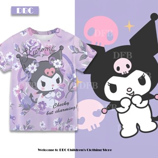 เสื้อยืดแขนสั้น พิมพ์ลาย Kuromi Kuromi แฟชั่นฤดูร้อน สําหรับเด็กผู้หญิง อายุ 3-12 ปี